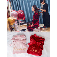 热卖秋冬新娘晨袍长袖定制伴娘团金丝绒睡袍睡衣趴女士结婚红色伴手礼