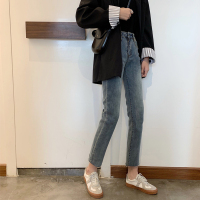 热卖2019新款裤子秋冬韩版高腰牛仔裤女修身显瘦直筒裤百搭九分裤长裤