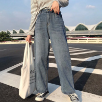 热卖网红牛仔裤女秋高腰2019新款复古宽松bf直筒阔腿长裤显瘦老爹裤子