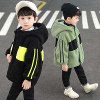 热卖男童外套2019新款洋气秋冬夹棉儿童宽松羊羔绒加绒加厚连帽棉服潮