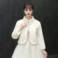 热卖新娘婚纱毛披肩长袖外套结婚伴娘礼服披肩大码保暖加厚白色秋冬款