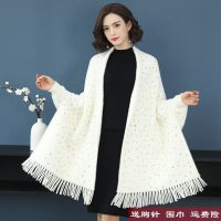 热卖2019秋冬新款加厚貂绒披肩旗袍外搭带袖子亮片羊毛斗篷式披风外套