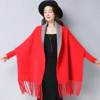 热卖旗袍披肩女春秋流苏带袖羊绒斗篷外套秋冬加厚保暖中长款优雅外搭