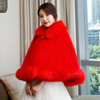 热卖新娘结婚斗篷毛披肩冬季红色加厚披风韩版婚纱礼服外搭大码披肩