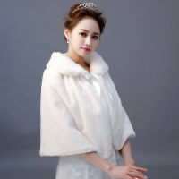 热卖新娘婚纱礼服毛披肩外套结婚伴娘仿皮斗篷冬季双面保暖加厚大码
