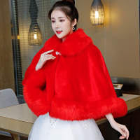 热卖红色婚纱礼服披肩女秋冬季蕾丝外搭婚礼结婚超仙新娘加厚保暖百搭
