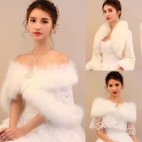 热卖新娘婚纱礼服毛披肩秋冬季结婚伴娘外套长袖白加厚保暖大码斗篷女
