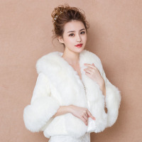 热卖2019冬季新款新娘毛披肩长袖加厚保暖大码外套婚纱礼服结婚外搭女