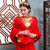 热卖新娘婚纱披肩中式秀禾服外搭斗篷皮保暖加厚秋冬季结婚礼服外套