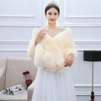 热卖2019新款秋冬季新娘结婚婚纱白礼服红色仿皮毛披肩斗篷加厚保暖