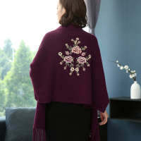 热卖妈妈旗袍披肩女秋冬带袖百搭外套披风冬季加厚外搭斗篷式两用围巾