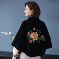 热卖貂绒披肩外套女秋冬中年妈妈短款旗袍外搭羊绒冬季婚庆斗篷披风厚