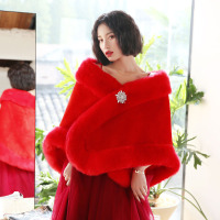 热卖婚纱披肩冬女结婚新娘冬季冬天礼服伴娘保暖毛披肩加厚超大红白色