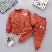 热卖儿童秋冬季套装女保暖中小童宝宝外出男童加棉加厚棉衣洋气两件套