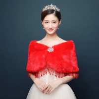 热卖新款新娘毛披肩加厚红色修身保暖结婚纱礼服秋冬季红白色外套袄子