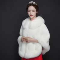 热卖新款秋冬加棉毛披肩礼服时尚斗篷外套白色新娘加厚保暖结婚毛披肩