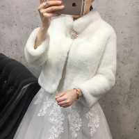 热卖新娘婚纱毛披肩冬季结婚大码长袖礼服皮女外套白色韩版加厚保暖