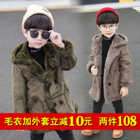 热卖男童外套洋气秋冬2019新款韩版儿童羊羔毛加厚加绒呢子毛呢大衣潮