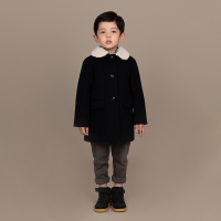 热卖哈齿Hatukids男女童儿童英伦毛呢夹棉外套可拆卸毛领翻领大衣外套