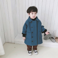 热卖儿童呢子外套加绒加厚冬季女童外套男童洋气韩版宝宝中长款呢大衣