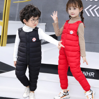 热卖新款儿童装羽绒棉背带裤连体裤宝宝加厚裤子外穿男童女童冬装棉裤