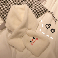 热卖韩国ins云朵笑脸毛绒围巾秋冬加厚日系可爱少女百搭学生交叉围脖