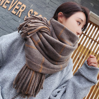 热卖围巾女冬季网红款韩版百搭围脖女加厚保暖针织粗毛线长款格子披肩