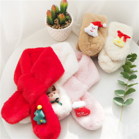 热卖圣诞节儿童围巾冬仿獭兔毛男女童卡通宝宝围脖潮毛绒毛领脖套