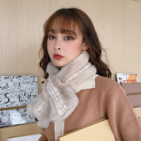热卖毛绒围巾秋冬季女豹纹仿懒兔毛韩版百搭学生交叉ins软妹毛领围脖