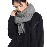 热卖润帛加厚纯羊毛围巾女秋冬季保暖纯色灰色长两用围脖韩版百搭披肩