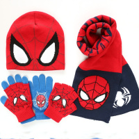 热卖儿童蜘蛛侠帽子围巾手套男童超人帽子小孩秋冬毛线帽户外帽