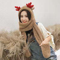 热卖韩版帽子加厚双层帽围巾手套一体三件套卡通儿童帽子鹿角亲子帽子