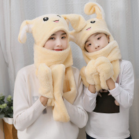 热卖抖音会动的兔耳朵帽女冬季男女儿童宝宝加厚保暖帽子围巾手套一体