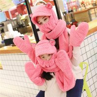 热卖冬季韩版儿童围脖帽宝宝加厚口罩围巾手套帽子四件一体亲子套装女