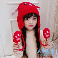 热卖抖音同款捏会动的兔子长耳朵帽子冬网红儿童加绒护耳皮卡丘毛线帽