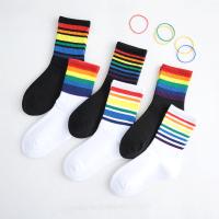 热卖儿童袜秋冬季男童女童纯棉中筒袜彩色彩虹个性潮袜宝宝糖果色袜子