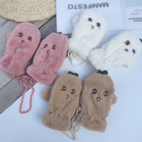 热卖男女儿童手套宝宝毛绒卡通2-4岁包指手套加绒厚连指冬季挂绳幼儿