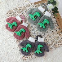 热卖秋冬季恐龙毛绒儿童手套男童女童3-7岁保暖羊羔毛连指手套宝宝潮