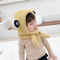 热卖儿童帽子女宝宝护耳帽可爱青蛙女童男童帽秋冬婴幼儿围巾一体冬季