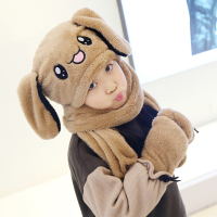 热卖抖音同款帽子围巾手套一体冬季保暖可爱男女会动的兔耳朵帽子儿童