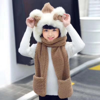 热卖儿童帽子围巾一体手套保暖小女孩三件套装冬季加绒加厚女童围脖潮