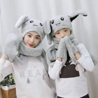 热卖抖音同款网红兔子帽耳朵会动亲子秋冬季儿童帽子围巾手套三件一体