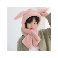 热卖抖音可爱一体帽兔耳朵会动的帽子围巾毛绒兔子帽子儿童网红女冬季
