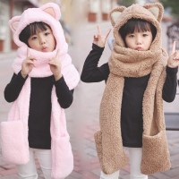 热卖儿童女冬围脖卡通可爱冬天保暖小学生男孩帽子围巾手套一体套孩子
