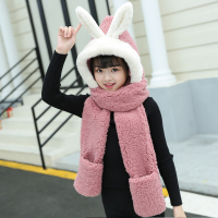 热卖儿童帽子围巾手套三件一体女加绒加厚护耳防风保暖甜美可爱围脖