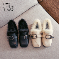 热卖女童鞋子加绒2019新款时尚软底公主鞋皮鞋豆豆儿童高跟鞋毛毛鞋冬