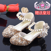 热卖女童单鞋高跟公主鞋2019春款儿童皮鞋舞台演出配礼服裙银色水晶鞋
