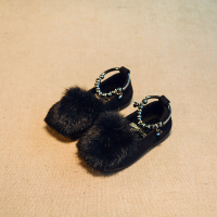 热卖女童豆豆鞋秋冬小高跟鞋皮鞋儿童宝宝公主鞋软底女孩洋气童鞋黑色