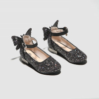 热卖女童水晶鞋黑色走秀主持公主高跟鞋2019新款春秋时尚中童儿童皮鞋