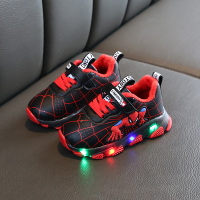 热卖男童鞋子秋冬儿童运动鞋冬加绒皮面女童休闲鞋蜘蛛侠小童二棉灯鞋
